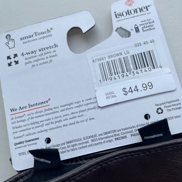 Men's Gloves Faux Leather Gathered Wrist  isotoner Insulated Large - Picture 4 of 7